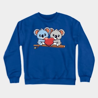 Cute koala couple holding heart on tree Crewneck Sweatshirt